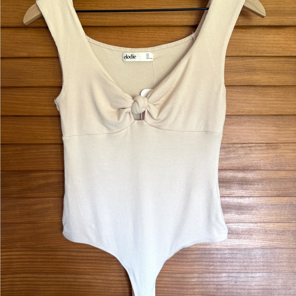 Elodie Cream Ribbed Knot Front Bodysuit | Size M | NWT